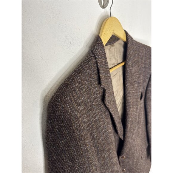 Harris Tweed Brown Wool Sport Coat Suede Elbow Patches Men’s 44R Scottish - Picture 4 of 10